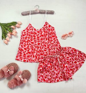 Pijama dama ieftina primavara-vara rosie Lady cu imprimeu mozaic